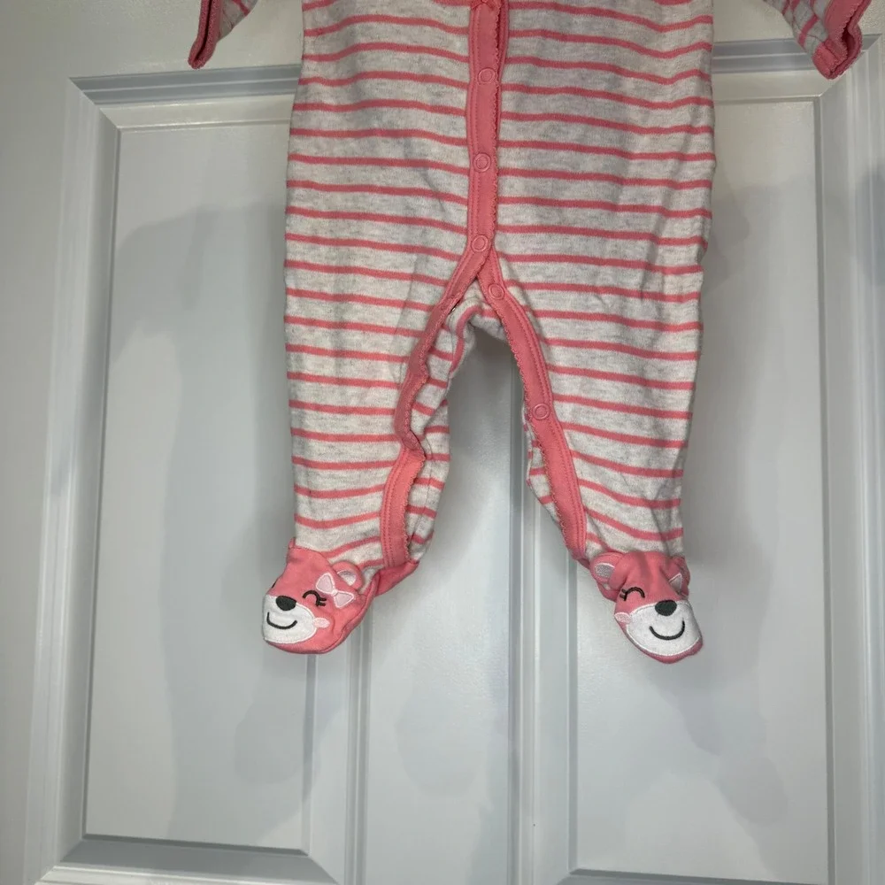 Carter's‎ Baby Girl Pink Striped Bear Footed Pajamas Size 3 Months